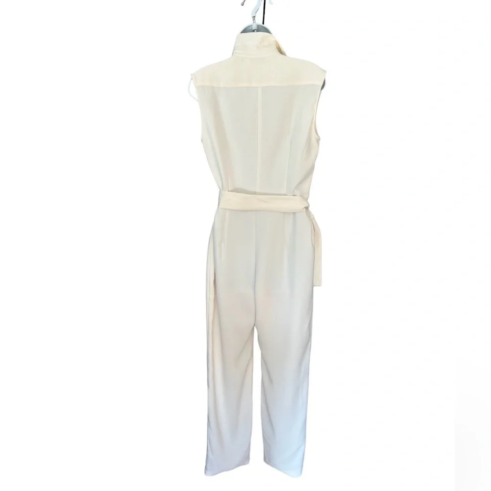 Amanda Uprichard cream collared button front sleeveless jumpsuit size small